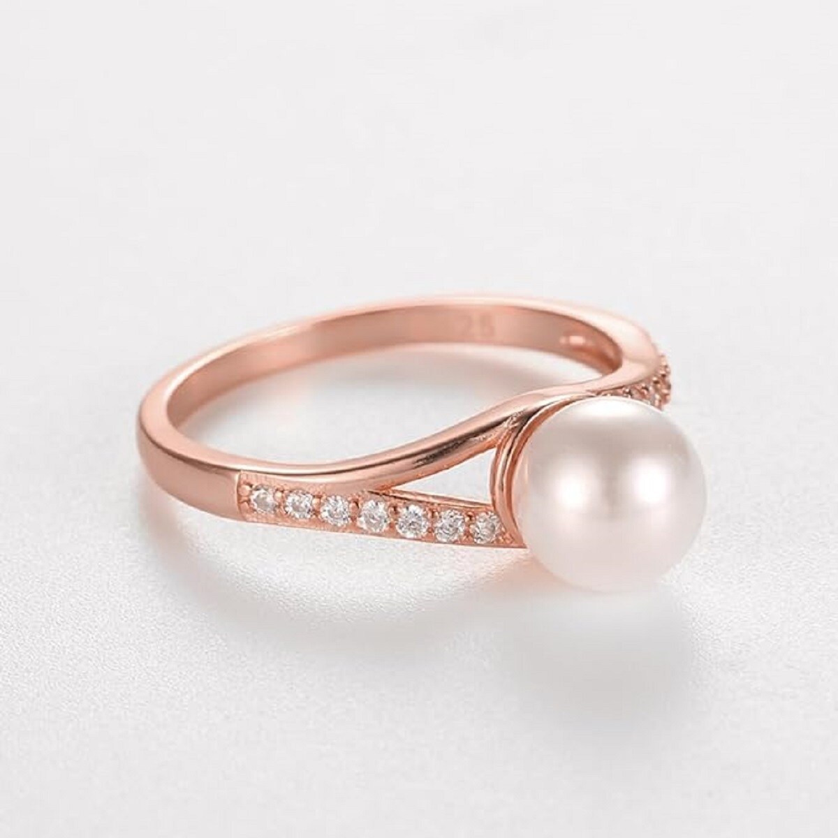 18K Rose Gold Pearl Personalized Engraving Engagement Ring-2