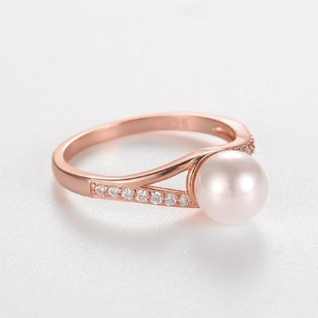 18K Gold Pearl Personalized Engraving Engagement Ring-6