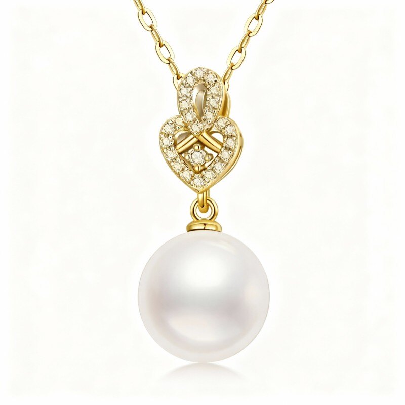 Collar con colgante redondo de perla en oro de 14 quilates-1