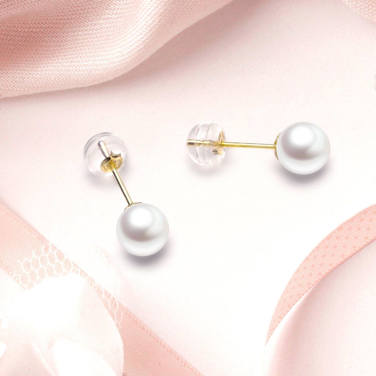 10K Gold Pearl Stud Earrings-3