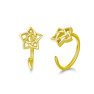 18K Gold Pentagram Stud Earrings-4