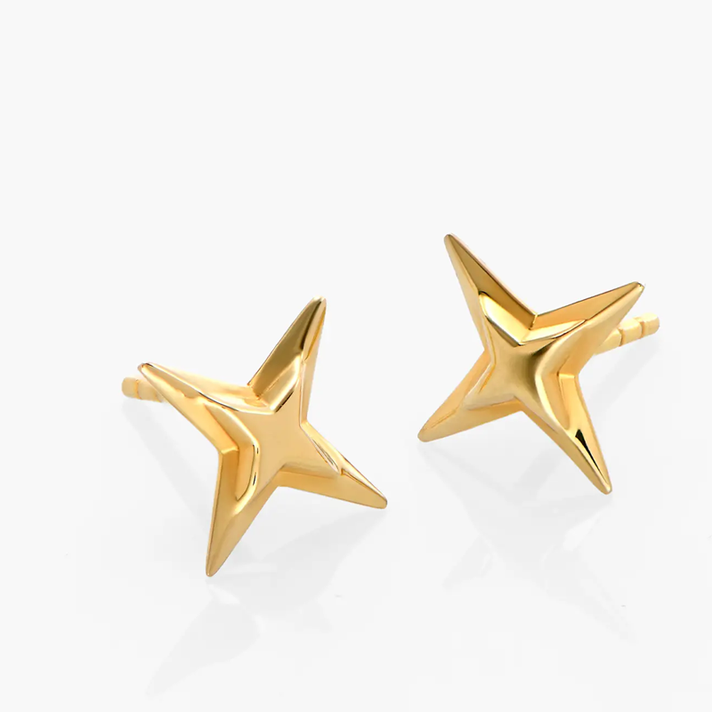 Gold Vermeil Pentagram Stud Earrings for Women-1