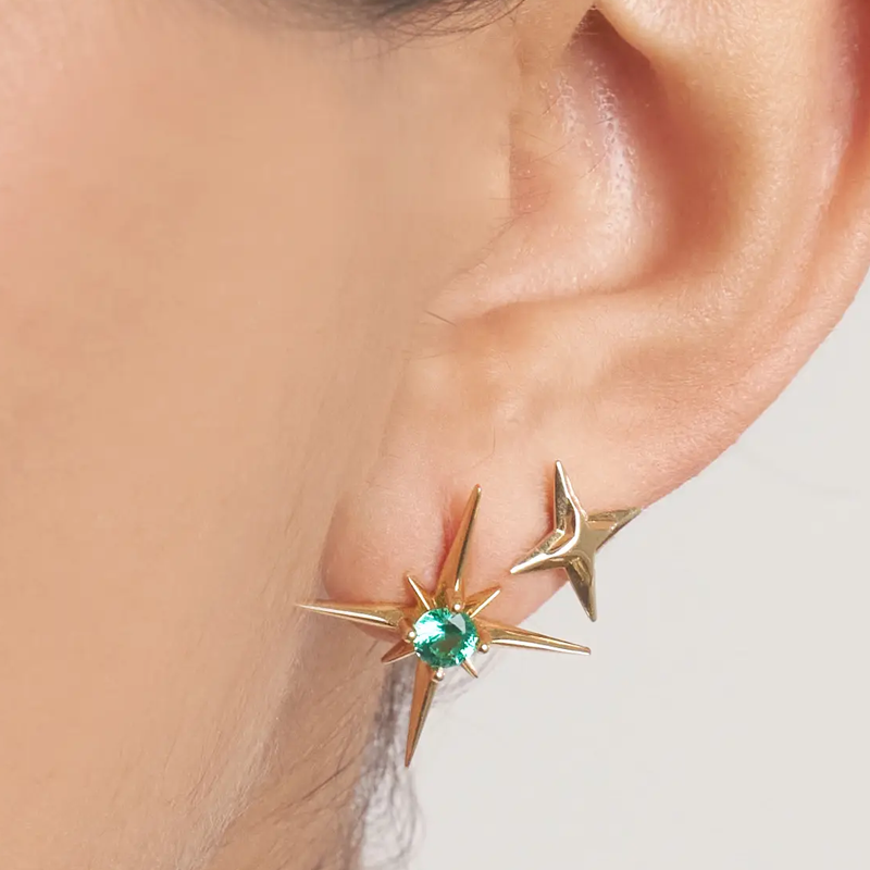 Gold Vermeil Pentagram Stud Earrings for Women-2