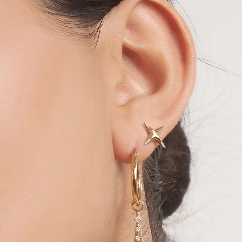 Boucles d'oreilles à tige en or vermeil avec pentagramme pour femme-3