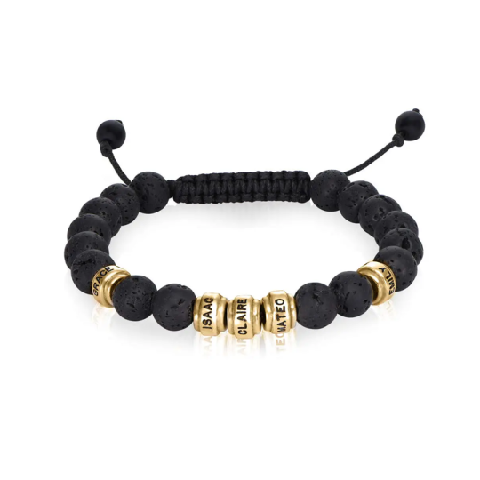 Pulsera de cuentas de cadena de cuerda grabada personalizada con baño de oro para hombres