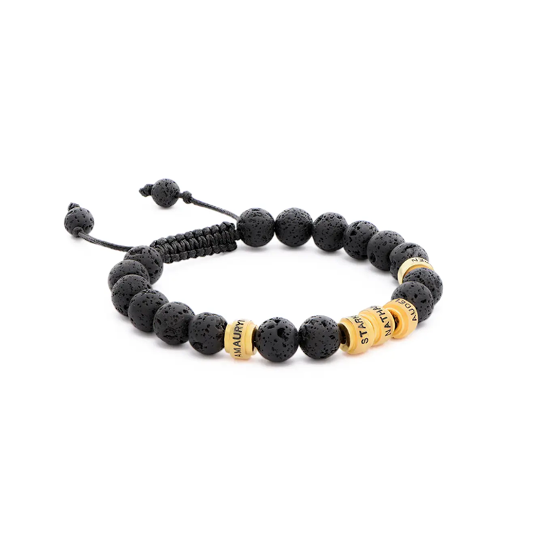 Pulseira de contas de corrente de corda gravada personalizada em ouro vermeil para homens-2