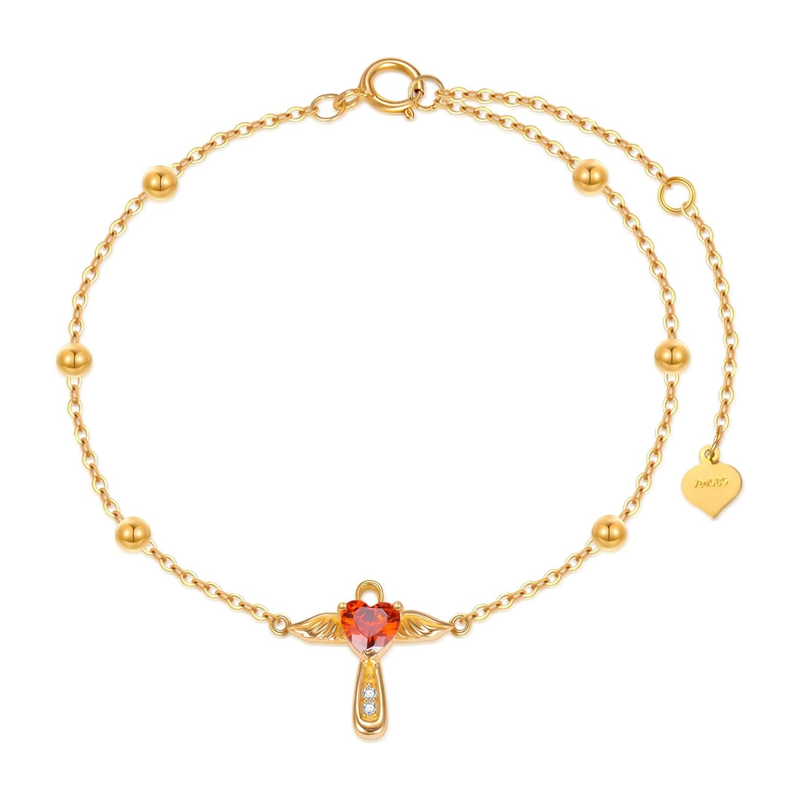 Gold Vermeil Personalized Birthstone & Angel Wing Cross Heart Bracelet for Women-9