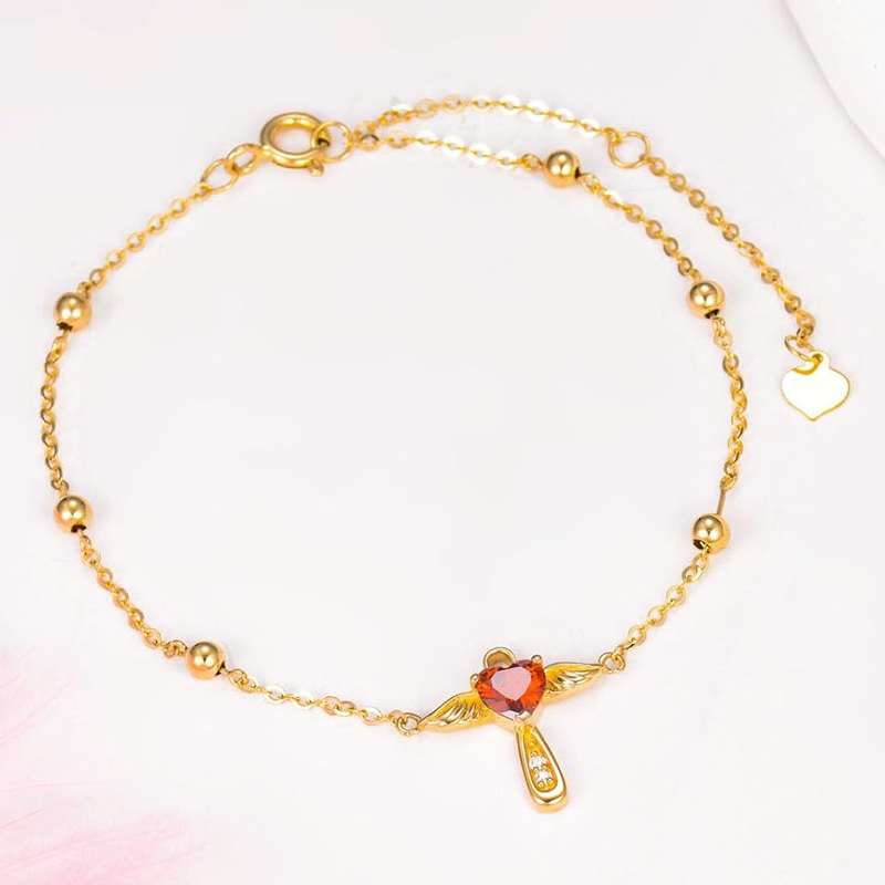 Gold Vermeil Personalized Birthstone & Angel Wing Cross Heart Bracelet for Women-3