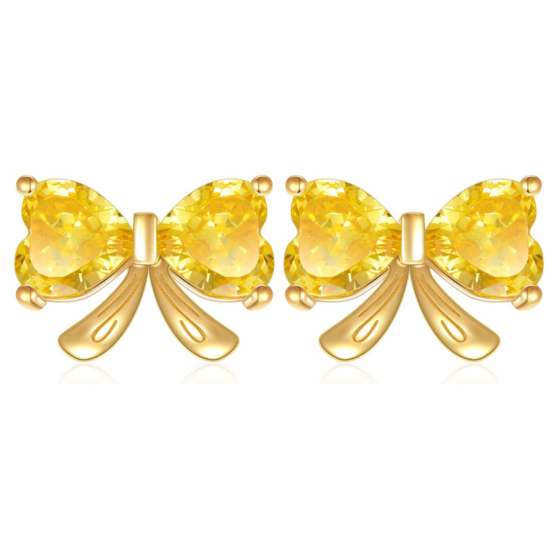 Gold Vermeil Personalized Birthstone & Bow Stud Earrings for Women-1