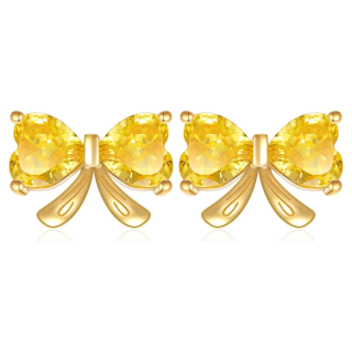 Gold Vermeil Personalized Birthstone & Bow Stud Earrings for Women-3