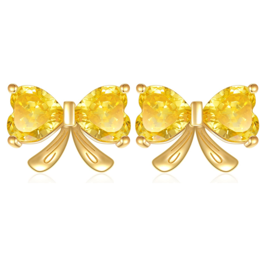 Gold Vermeil Personalized Birthstone & Bow Stud Earrings for Women