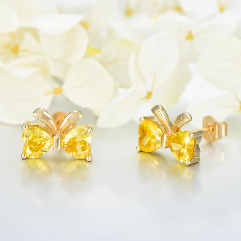 Gold Vermeil Personalized Birthstone & Bow Stud Earrings for Women-2