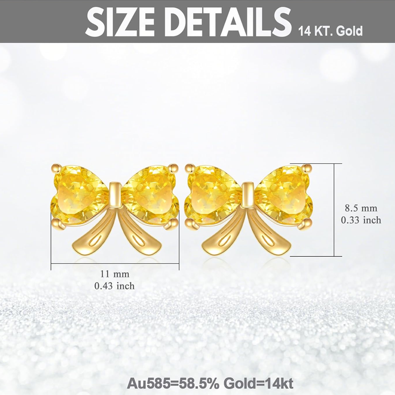 Gold Vermeil Personalized Birthstone & Bow Stud Earrings for Women-3