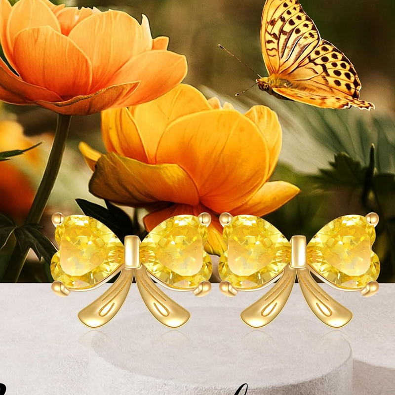 Gold Vermeil Personalized Birthstone & Bow Stud Earrings for Women-4