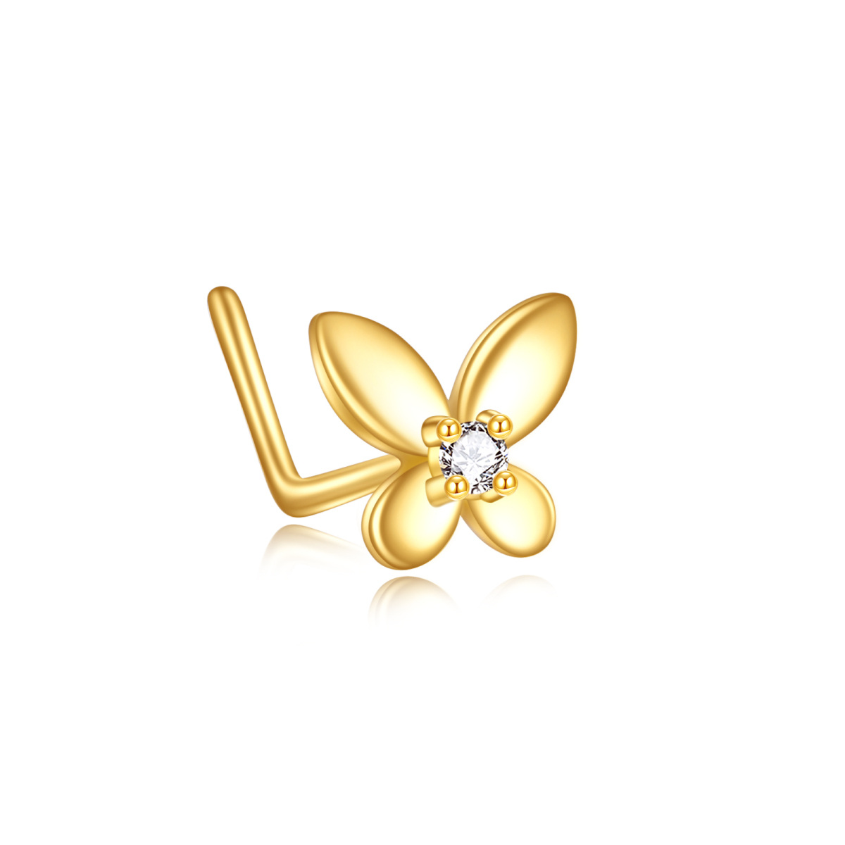 18K Gold Cubic Zirconia & Personalized Birthstone Butterfly Nose Ring-1