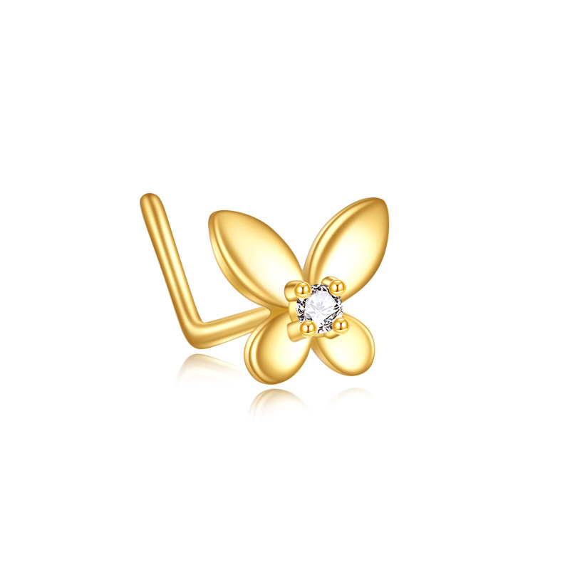 10K Gold Cubic Zirconia & Personalized Birthstone Butterfly Nose Ring-11