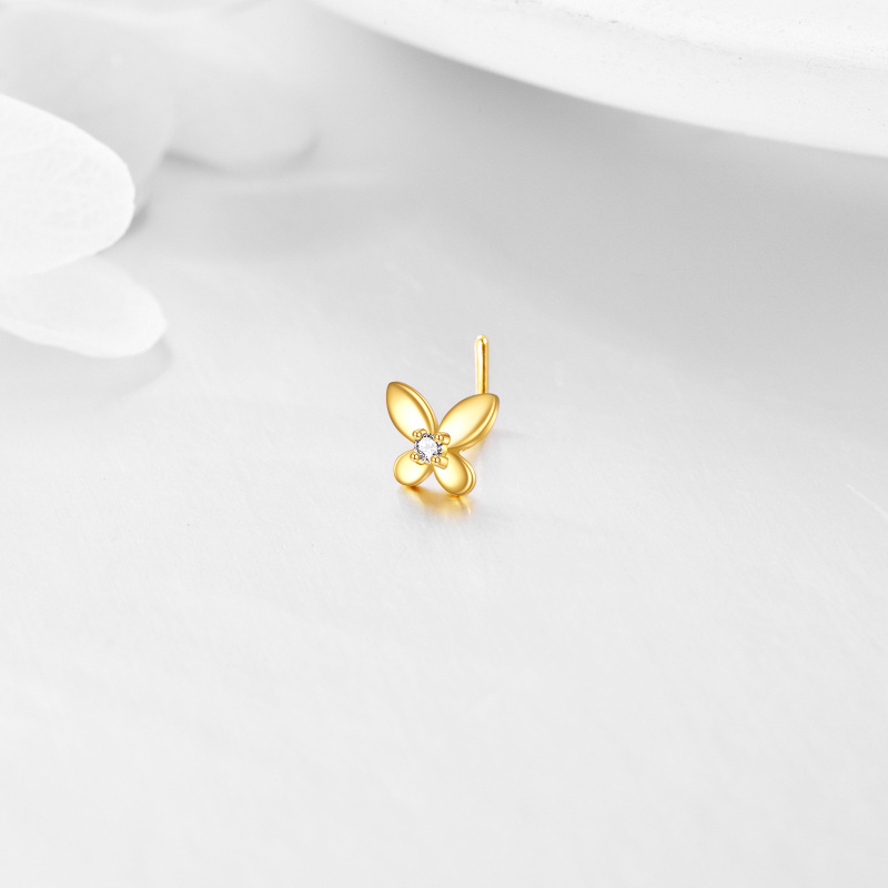 Anello al naso a farfalla con pietra portafortuna personalizzata in oro 10K e zirconi cubici-3