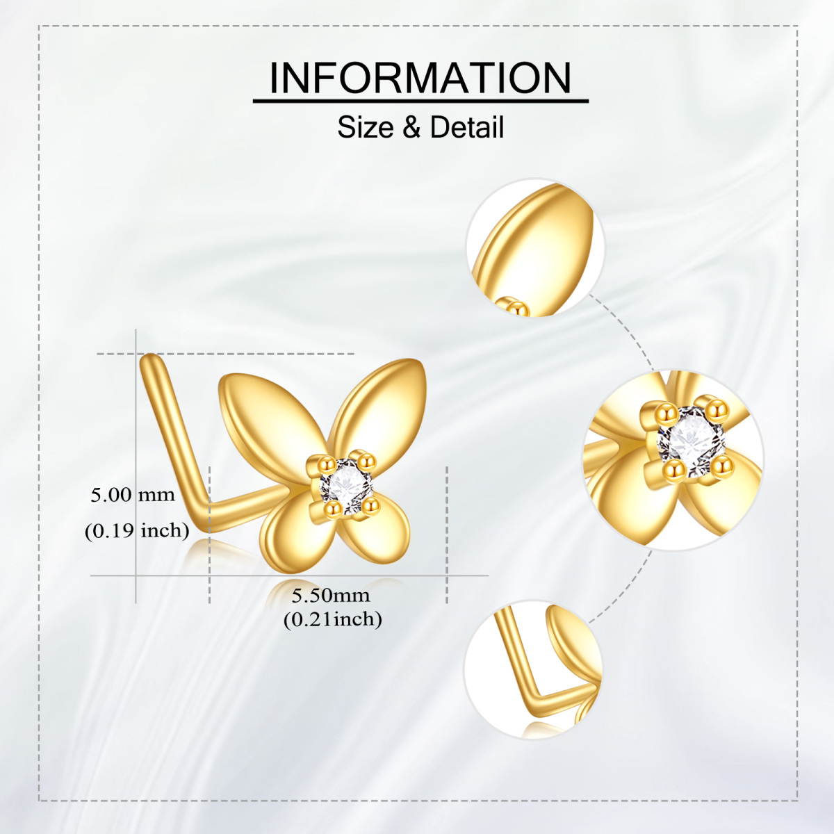 Nasenring aus 14 Karat Gold mit Zirkonia und Geburtssteinen, Schmetterling-5