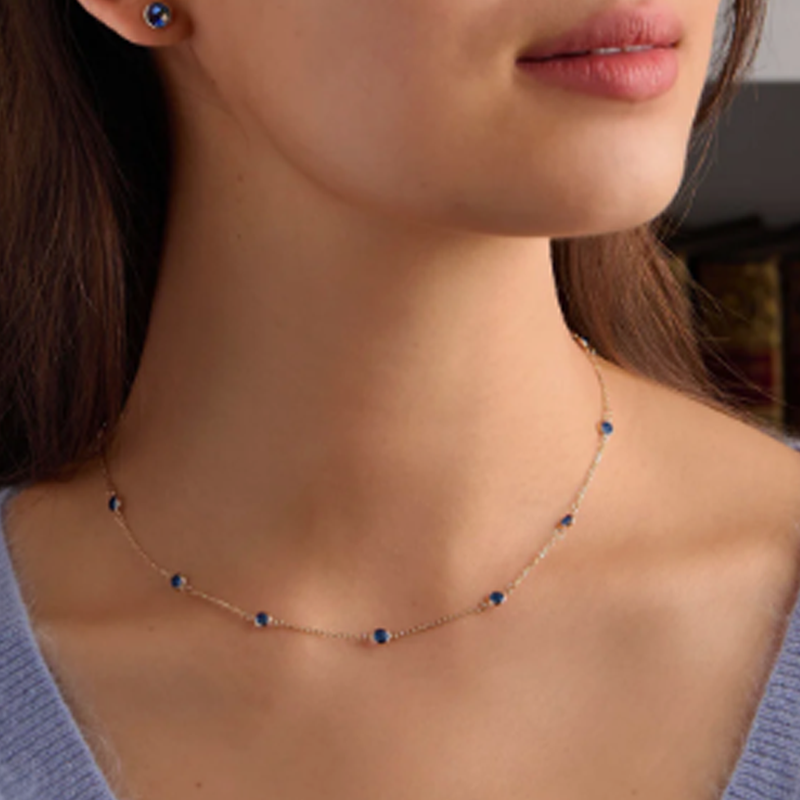 Personalisierte Halskette mit Geburtssteinen aus 18 Karat Gold für Damen-2