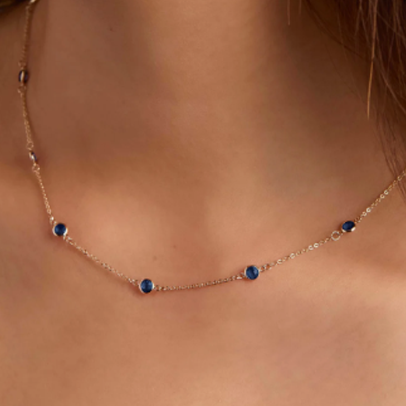 Personalisierte Halskette mit Geburtssteinen aus 18 Karat Gold für Damen-3