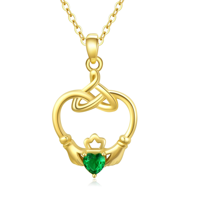 Gold Vermeil Personalized Birthstone Celtic Knot & Claddagh Heart Necklace for Women-1