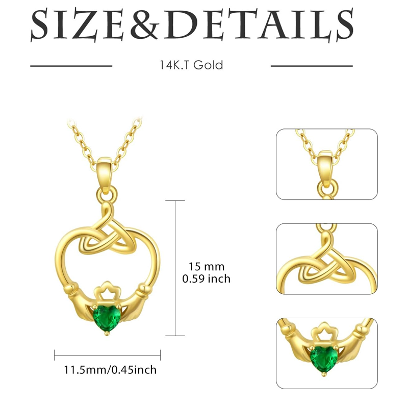 Gold Vermeil Personalized Birthstone Celtic Knot & Claddagh Heart Necklace for Women-6