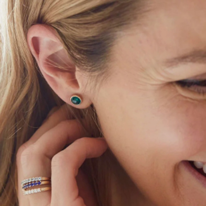 Pendientes circulares con piedra de nacimiento personalizada de oro vermeil para mujer-2