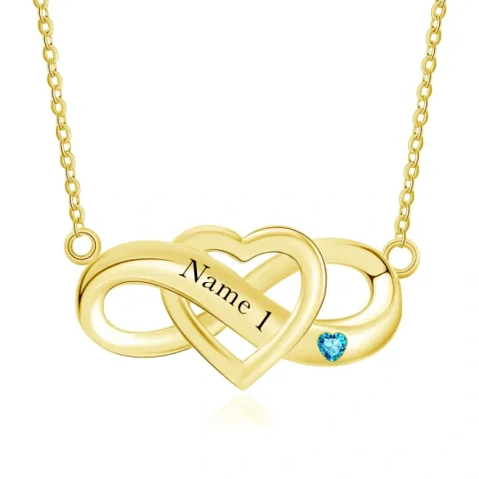 Collar con símbolo de infinito y nombre de piedra natal personalizado en oro vermeil para mujer