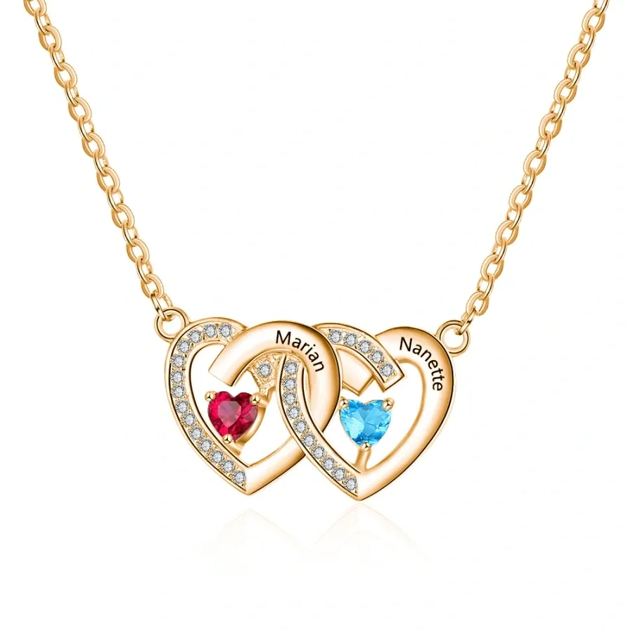 Gold Vermeil Cubic Zirconia Personalized Birthstone Name Heart With Heart Necklace-1