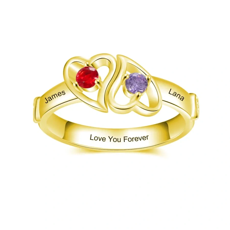 10K Gold Cubic Zirconia Personalized Birthstone Personalized Classic Name Ring for wowen-1