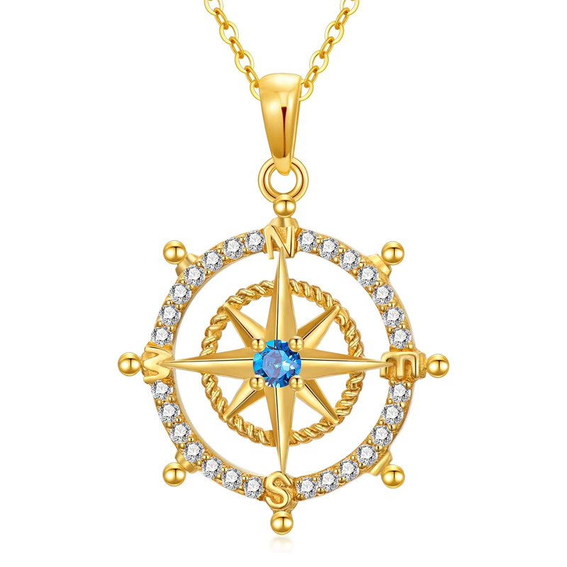 Gold Vermeil Personalized Birthstone & Compass Necklace for Women-1