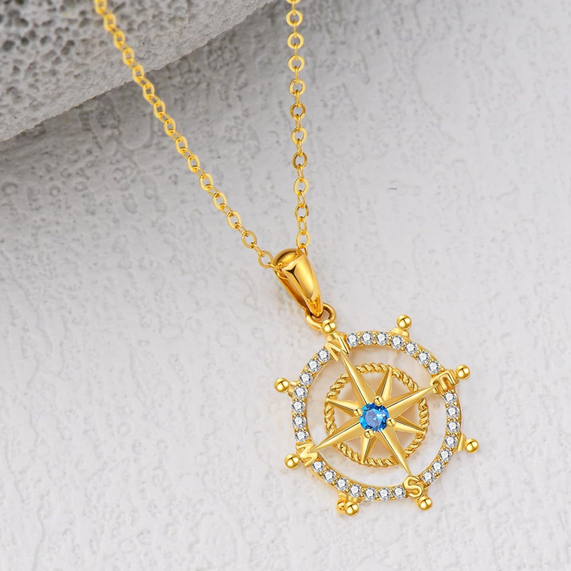 Gold Vermeil Personalized Birthstone & Compass Necklace for Women-2