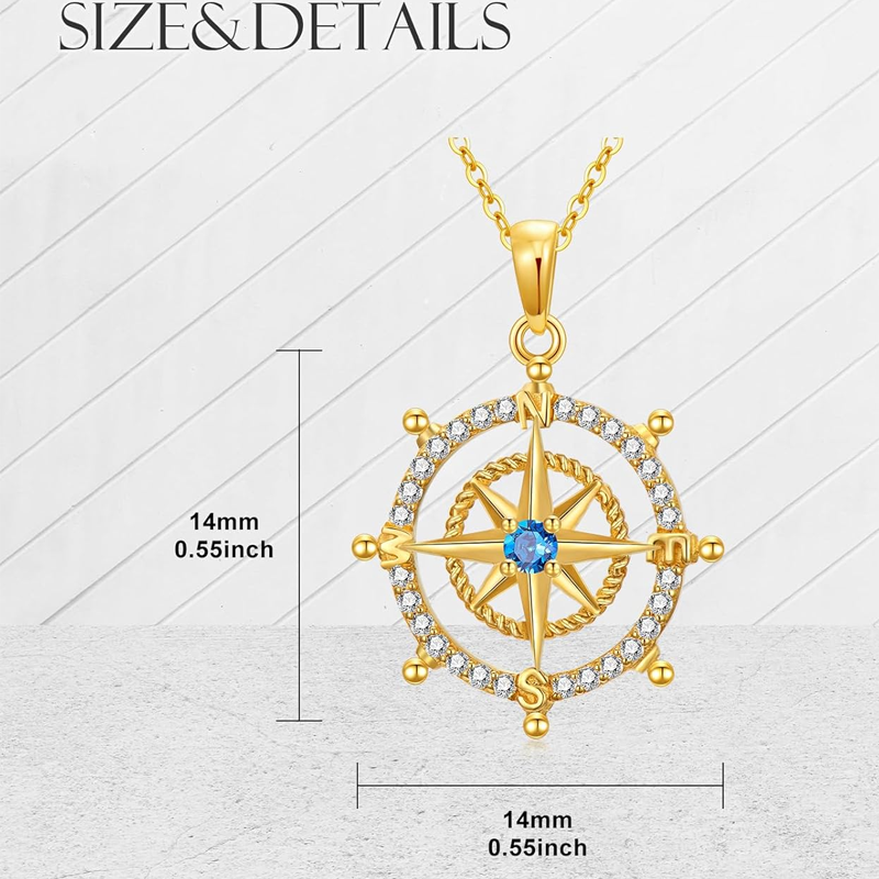 Gold Vermeil Personalized Birthstone & Compass Necklace for Women-4