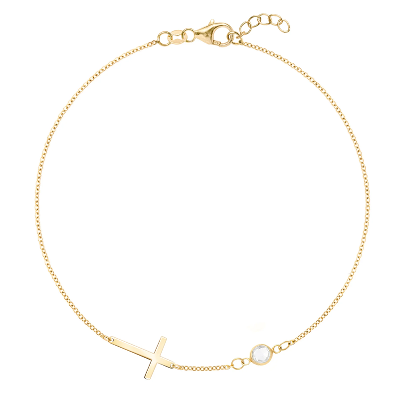 Pulseira de cruz de pedra de nascimento personalizada em ouro vermeil para mulheres-1