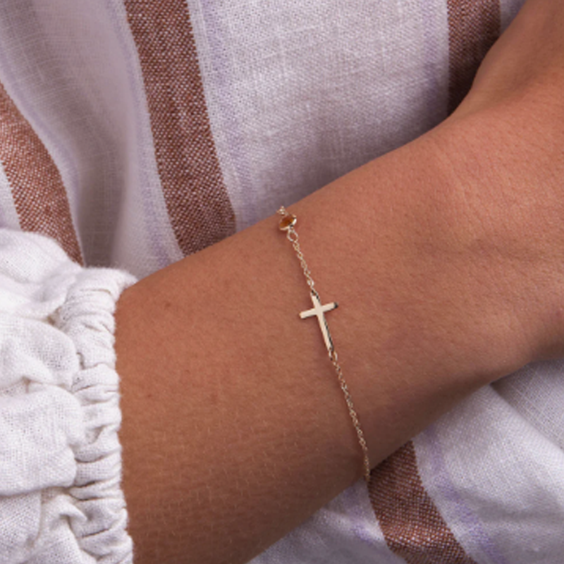 Gold Vermeil Personalized Birthstone & Cross Bracelet for Women-2