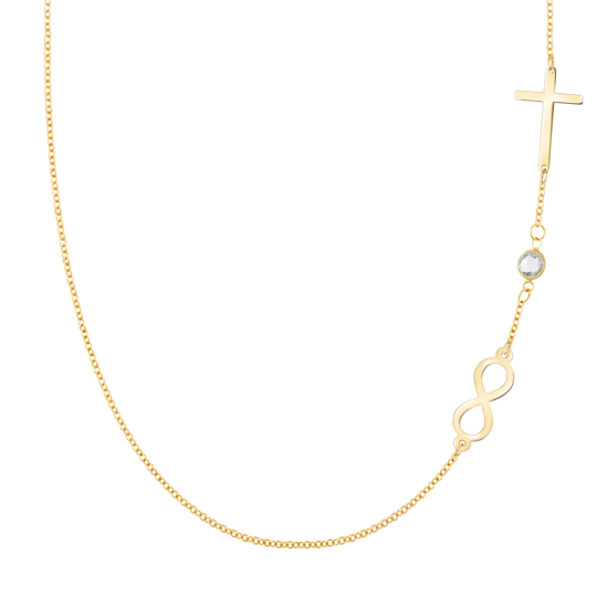 Goud Vermeil Gepersonaliseerde Geboortesteen Kruis Infinity Symbool Ketting voor Vrouwen