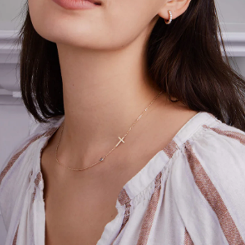 14K Gold Personalized Birthstone Cross & Infinity Symbol Necklace for Women-2