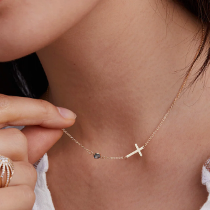 Gepersonaliseerde geboortesteen kruis oneindigheidssymbool ketting voor vrouwen in verguld goud-3