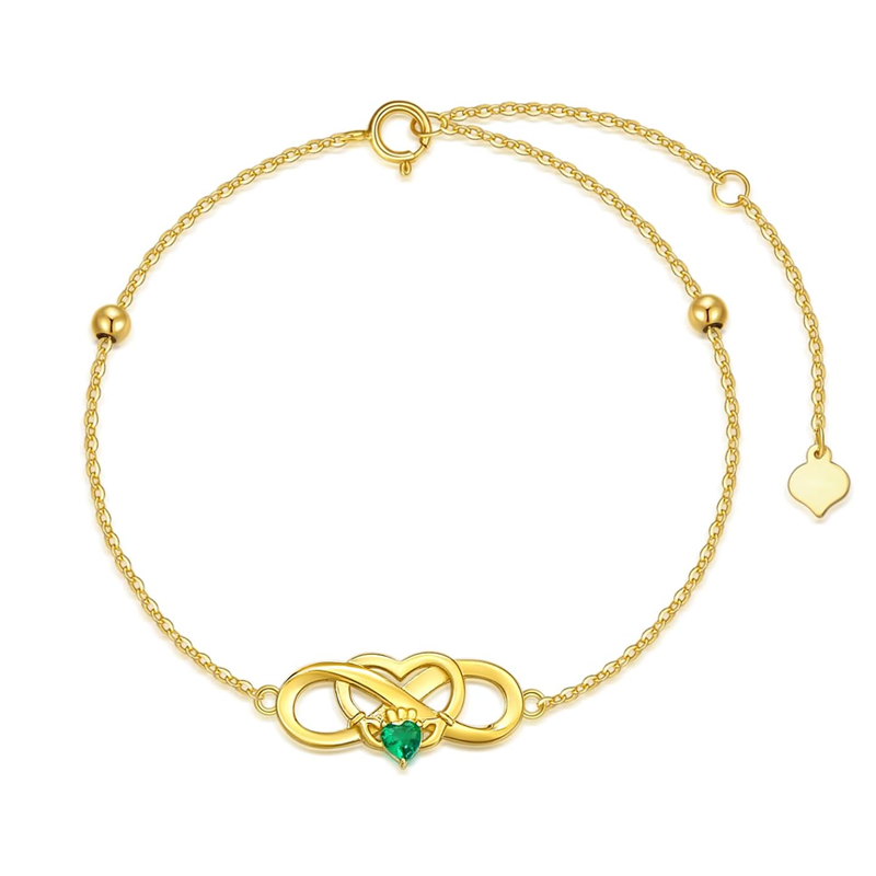 Gold Vermeil Personalized Birthstone Crown Heart Infinity Symbol Bracelet for Women-1