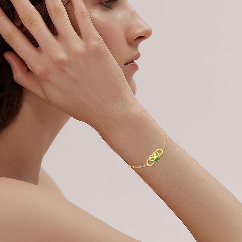 Goud Vermeil Gepersonaliseerde Geboortesteen Kroon Hart Infinity Symbool Armband voor Vrouwen-2