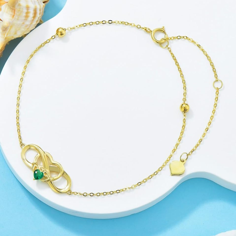 Gold Vermeil Personalized Birthstone Crown Heart Infinity Symbol Bracelet for Women-4