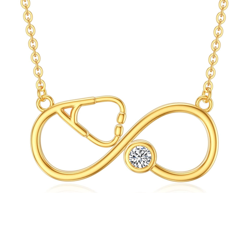 Gold Vermeil Personalized Birthstone Electrocardiogram Infinity Symbol Necklace for Women-1