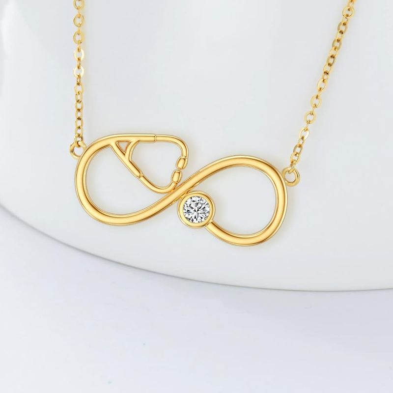 Gold Vermeil Personalized Birthstone Electrocardiogram Infinity Symbol Necklace for Women-3