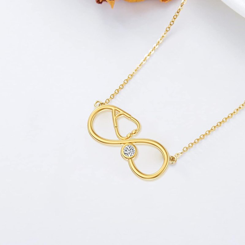 Gold Vermeil Personalized Birthstone Electrocardiogram Infinity Symbol Necklace for Women-4