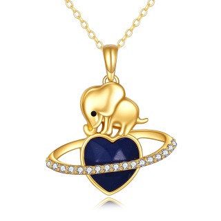 Gold Vermeil Personalized Birthstone Elephant & Heart Planet Necklace for Women-1