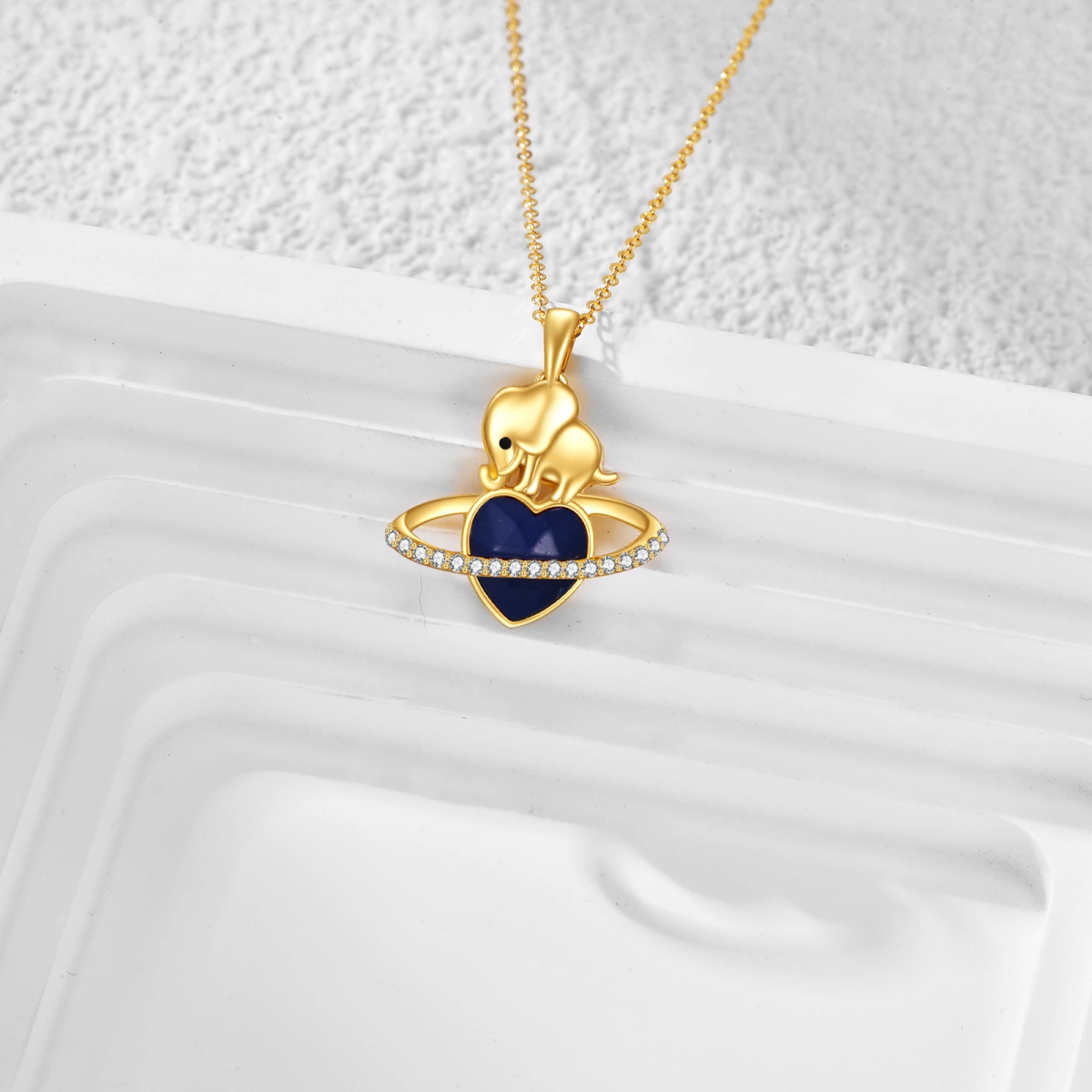 Gold Vermeil Personalized Birthstone Elephant & Heart Planet Necklace for Women-3