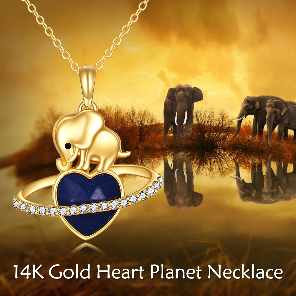 Gold Vermeil Personalized Birthstone Elephant & Heart Planet Necklace for Women-6