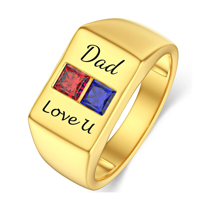 Gold Vermeil Personalized Birthstone Engraving Ring for Men-1