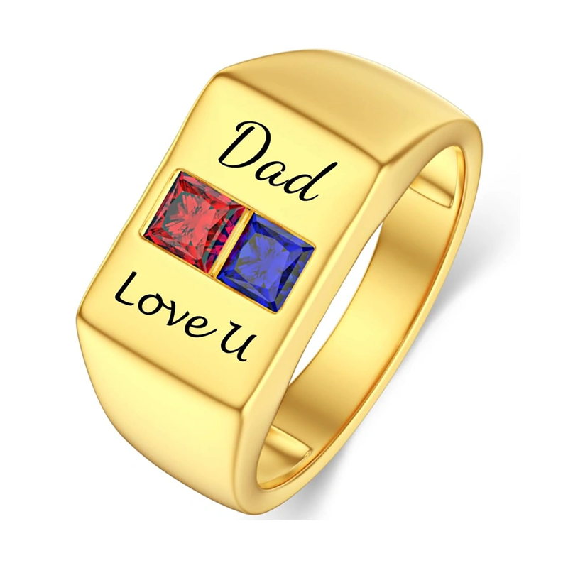 Gold Vermeil Personalized Birthstone Engraving Ring for Men-13
