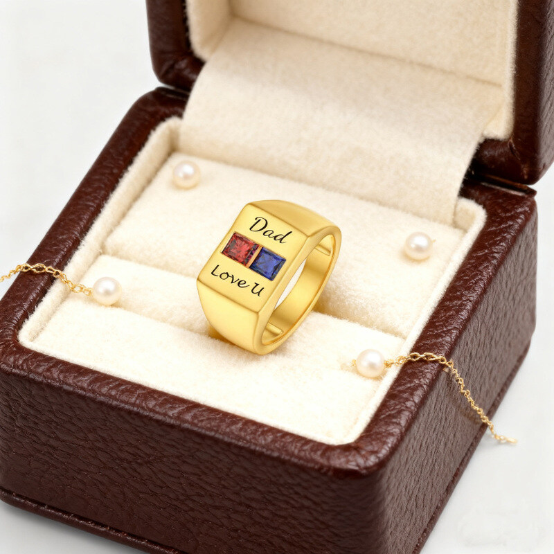 Anello con incisione personalizzata in oro vermeil con pietra portafortuna per uomo-3